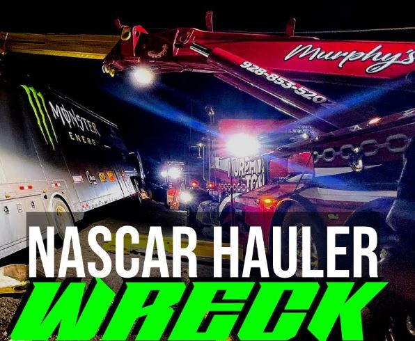This NASCAR Hauler Almost Slid Down The Embankment Of The Freeway Before Being Recovered